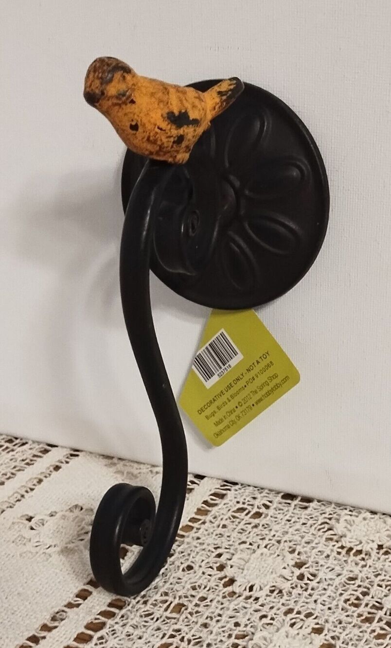 Black Metal Wall Hook w/Yellow Cast Iron Bird "Hobby Lobby"